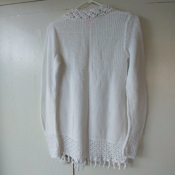 Lilly Pulitzer Long Sleeve Loose Knit Crochet V-neck Sweater White SZ S - Picture 10 of 10